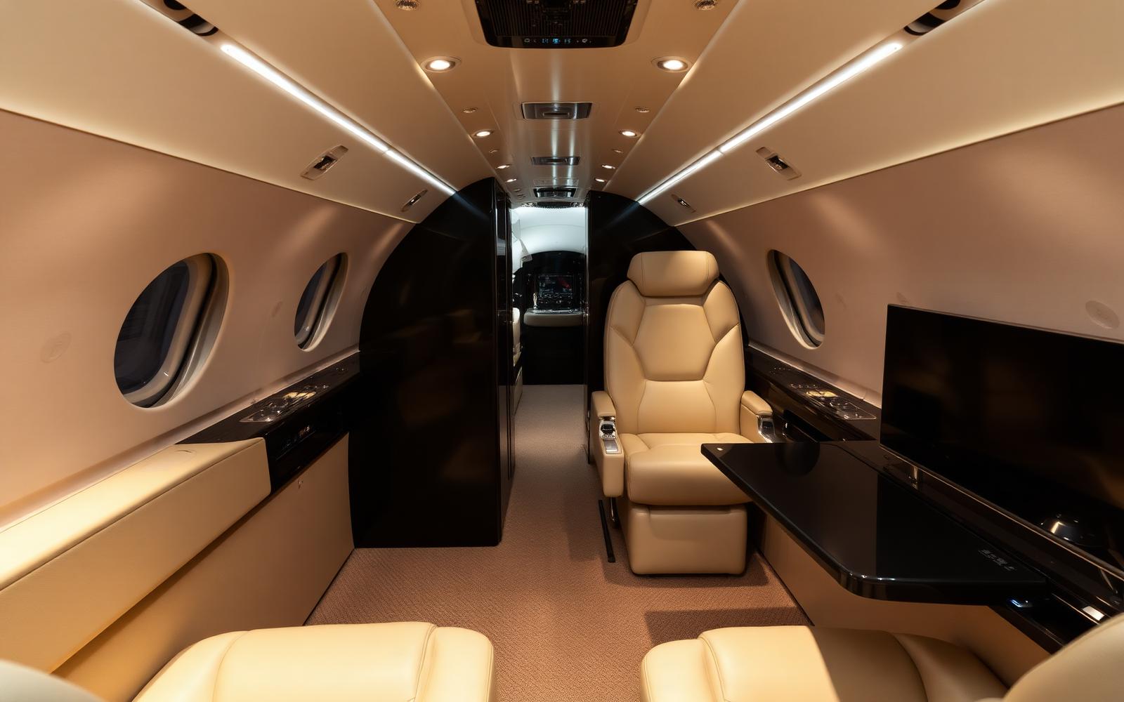Executive private jet cabin interior